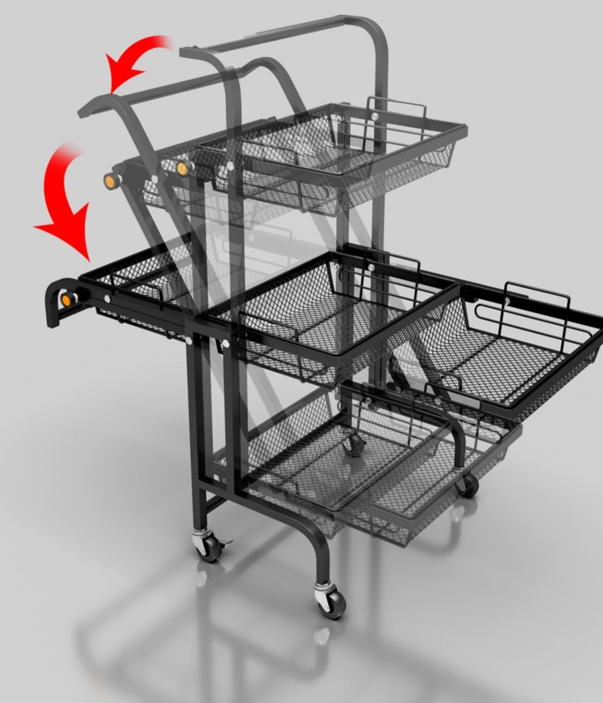 Folding  3-layer Trolley Cart  with 4 wheels for kitchen living room organizer