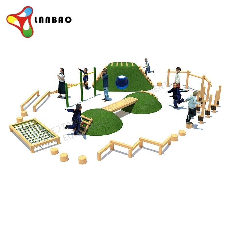 Customized Amusement park kids physical sense balance training wooden swing outdoor children adventure park playground