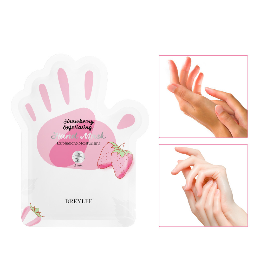 BREYLEE Private Label Strawberry Brightening Skin Mask Gloves Exfoliating Moisturizing Hand Mask