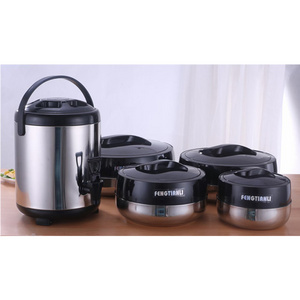 5PC Set Insulated Heat Preservation Stainless Steel Food Warmer Container with Milk Tea Coffee Dispenser Barrel