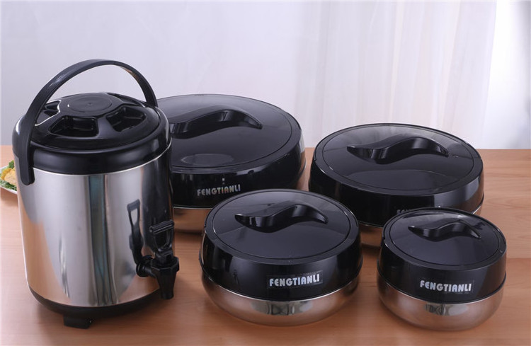 5PC Set Insulated Heat Preservation Stainless Steel Food Warmer Container with Milk Tea Coffee Dispenser Barrel