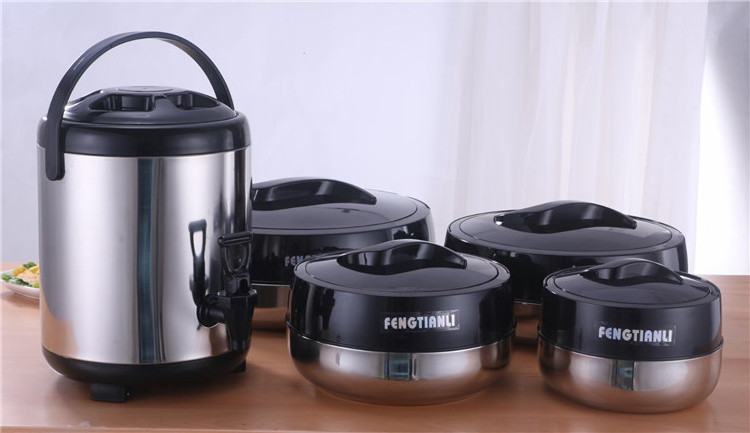 5PC Set Insulated Heat Preservation Stainless Steel Food Warmer Container with Milk Tea Coffee Dispenser Barrel