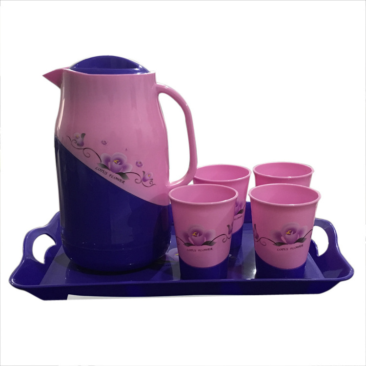 Set of 6 Pcs 1.7L Plastic Water Jug with Cups Plastic Pitcher Jug Sets