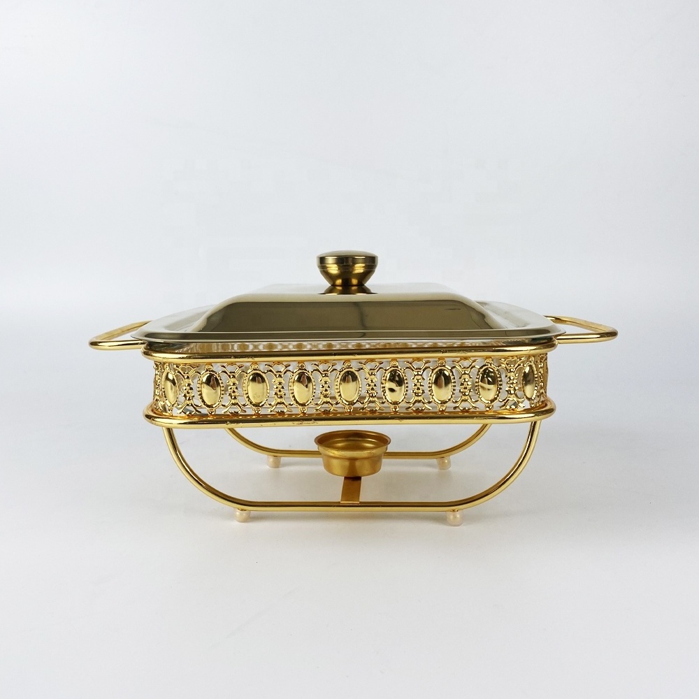 3.0L Oval Hotel Wedding buffet Metal Gold color Serving Chafing Dish Food Warmer with Glass Basin Buffet Chafing Dish