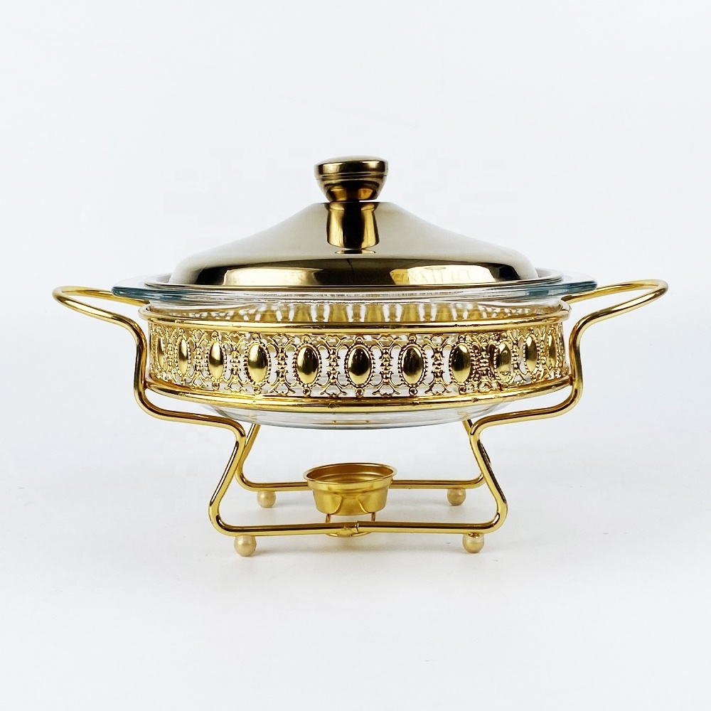 2.0L Round Gold  With Metal Lid Restaurant chefing dish Hotel Food Warmer Heater Chafing Dish