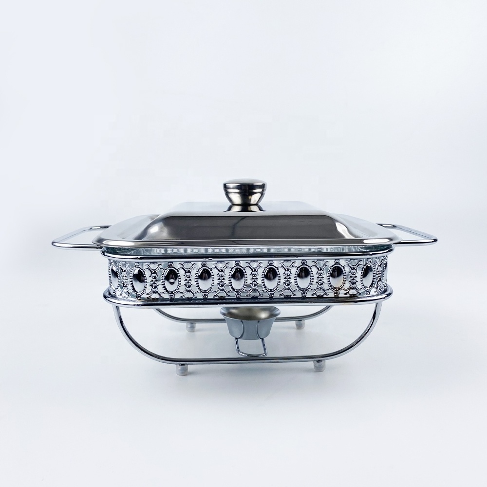 3.0L Oval Hotel Wedding buffet Metal Gold color Serving Chafing Dish Food Warmer with Glass Basin Buffet Chafing Dish