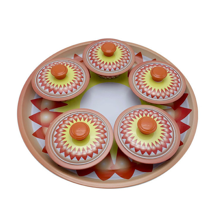 New Indian Bowl Set Creative Printing Rice Bowl Dish Round Dim Sum Plate Tableware Set