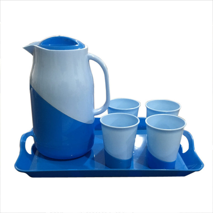 Set of 6 Pcs 1.7L Plastic Water Jug with Cups Plastic Pitcher Jug Sets