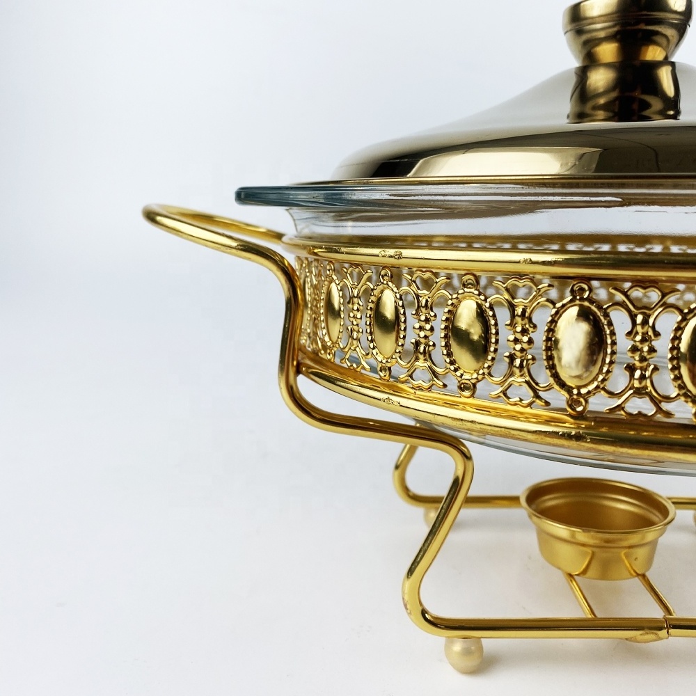 2.0L Round Gold  With Metal Lid Restaurant chefing dish Hotel Food Warmer Heater Chafing Dish