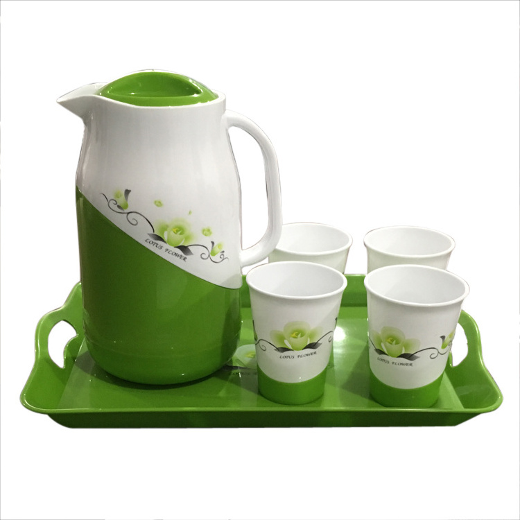 Set of 6 Pcs 1.7L Plastic Water Jug with Cups Plastic Pitcher Jug Sets