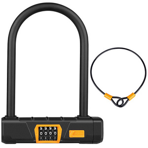 U Shape Cycling Lock Anti-Theft MTB Road Bike Lock with Steel Cable Bike Cable Code Password Lock 4-Digit Resettable Combination