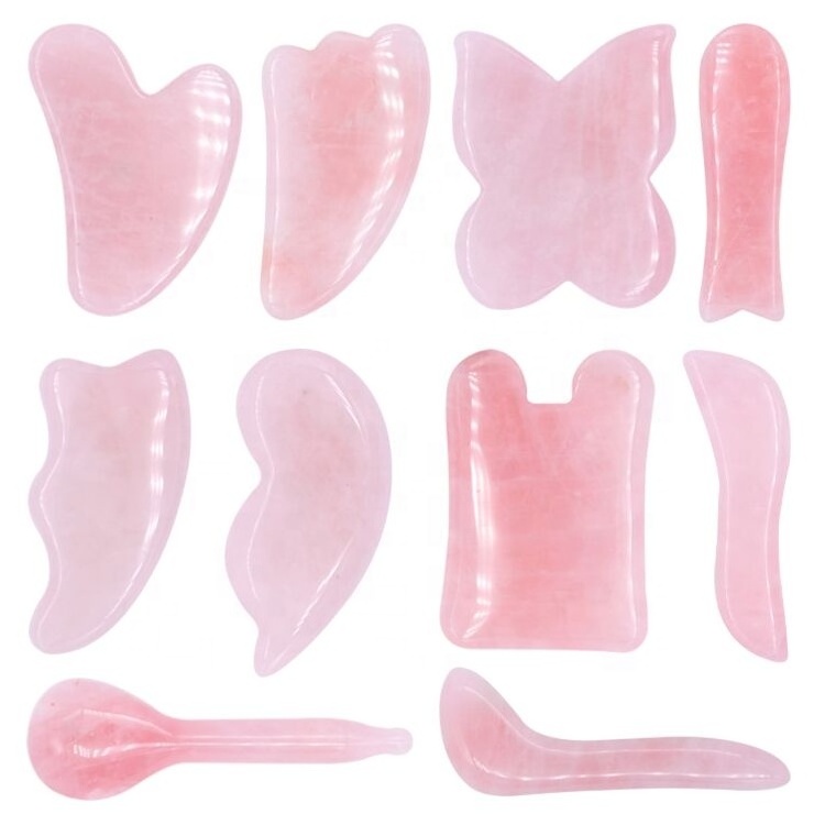 Private Label Skin Care Body Massager Pink Rose Quartz Gua Sha Stone