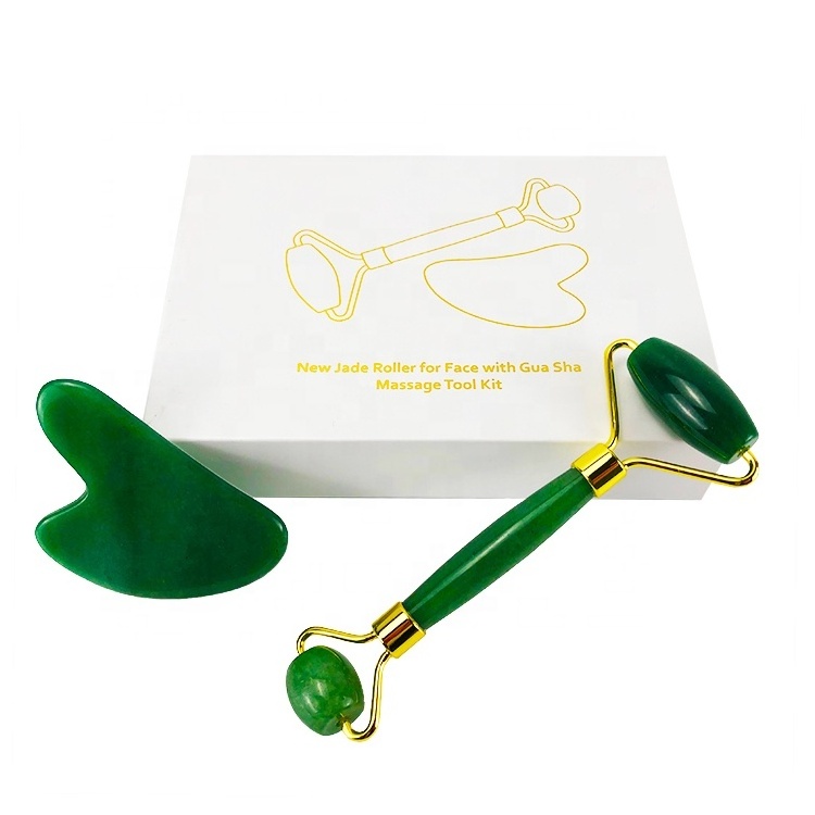 OEM / ODM Best High Quality Anti Aging Massager Green Natural Facial Gua Sha Gemstone Green Jade Face Roller for Face Body