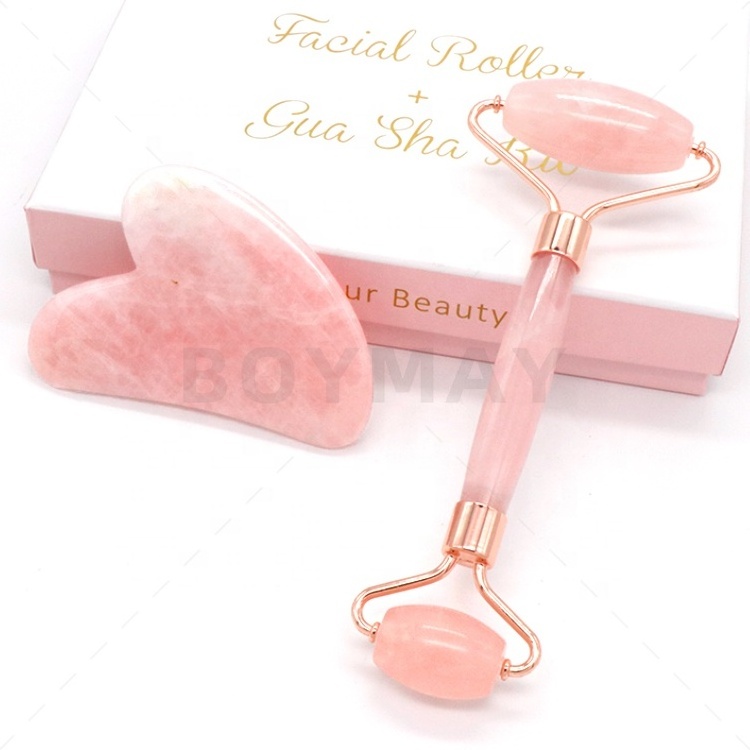 OEM Best Factory Price Private Label Massager Gua Sha Set Skin Facial Care Natual Rose Quartz Roller