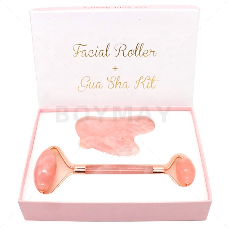 OEM Best Factory Price Private Label Massager Gua Sha Set Skin Facial Care Natual Rose Quartz Roller