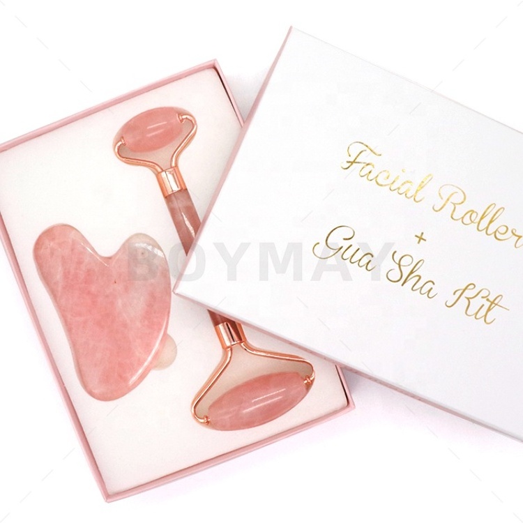 OEM Best Factory Price Private Label Massager Gua Sha Set Skin Facial Care Natual Rose Quartz Roller