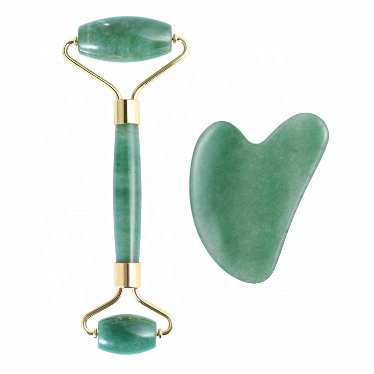 OEM / ODM Best High Quality Anti Aging Massager Green Natural Facial Gua Sha Gemstone Green Jade Face Roller for Face Body