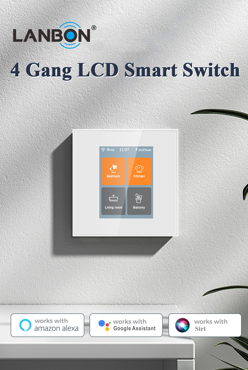 New Technology Wifi tuya Smart home 4 gang light switch work with  Home Assistant remote control switch