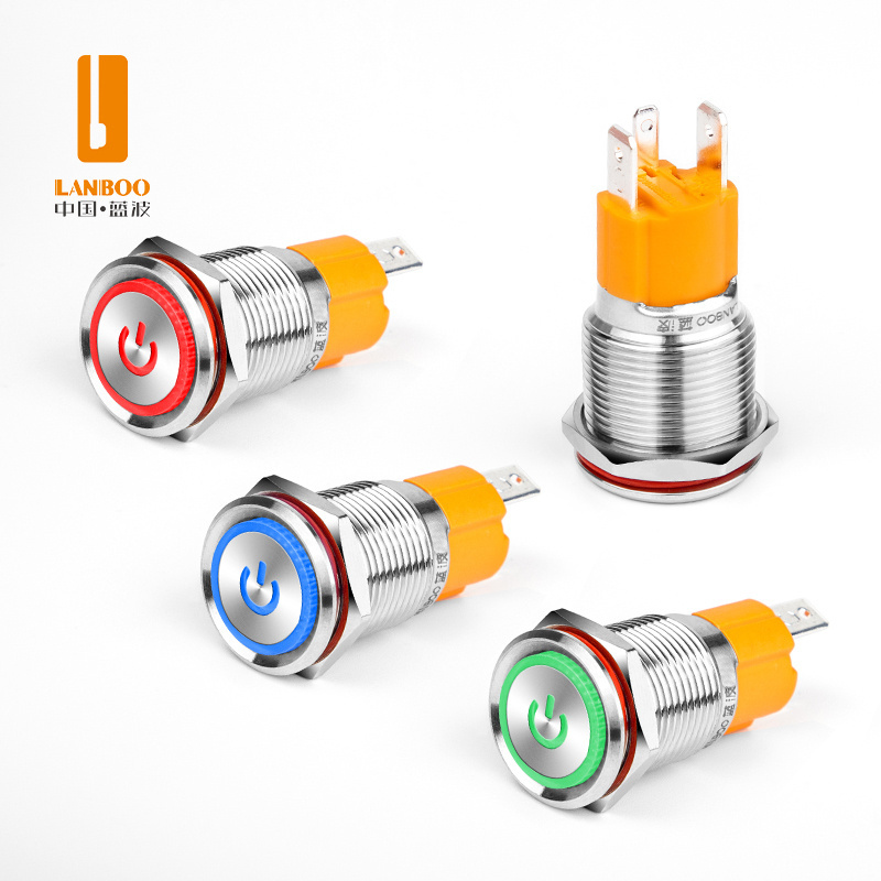 LB12E/16B/19E/22C High Current Metal Button Switch Self-locking Reset Waterproof IP65 With LED Light