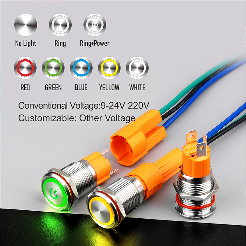 Chamfer1 NO Momentary Led Ring IP65 Waterproof Sealed Electrical 12 volt Piezo Switch For Marine