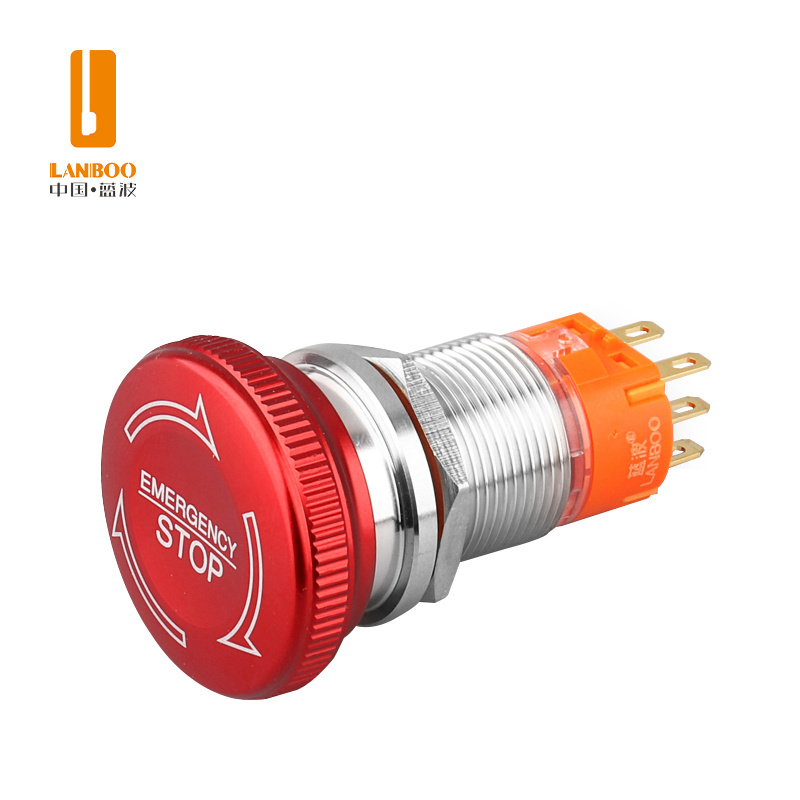 LANBOO Maintained  Board Back Type Rotation-Releasing Rotary Emergency Stop Explosion-Proof Button Switch 19/22mm With LED 2NO2N