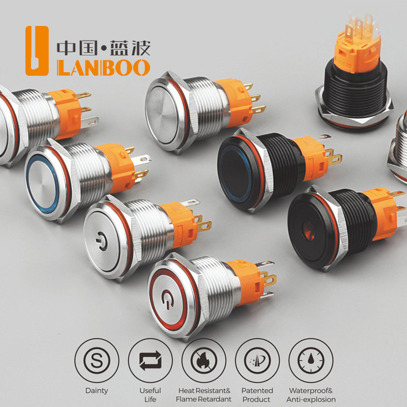 LANBOO push button switch 16/19/22/25mm 3A self-locking reset can be customized waterproof IP67