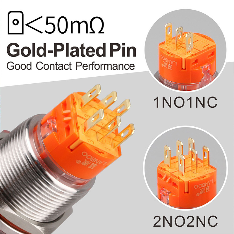 LANBOO Maintained  Board Back Type Rotation-Releasing Rotary Emergency Stop Explosion-Proof Button Switch 19/22mm With LED 2NO2N