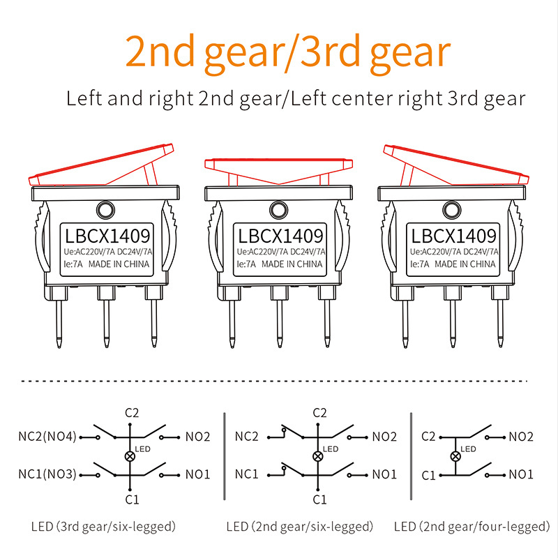 LANBOO 14MM*9MM kcd1 boat type switch with LED light warping board boat type switch 2/3 position 2NO/2NO2NC