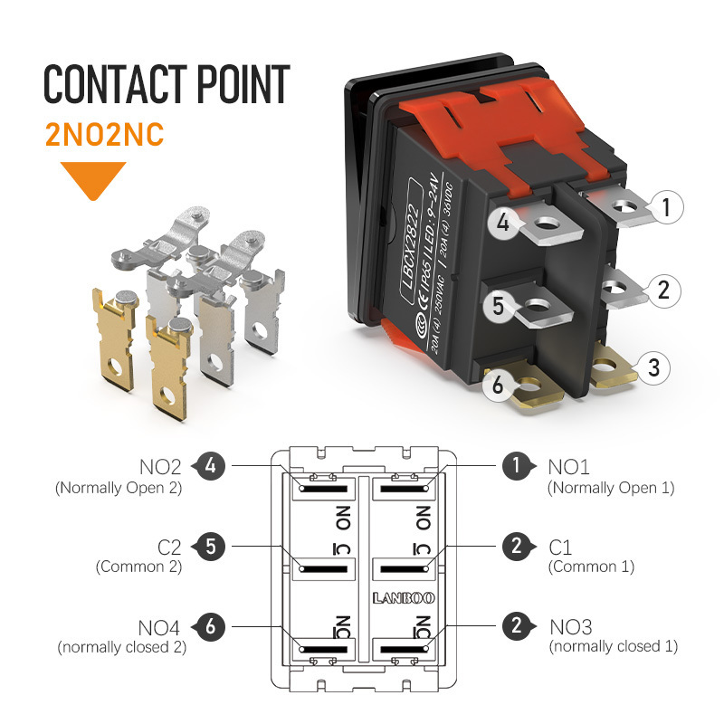 LANBOO 2822-3 gear with red/green/blue light waterproof KCD6 rocker can be customized metal boat switch