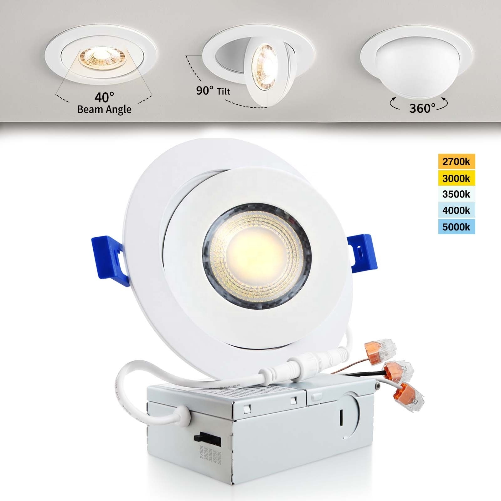 3/4/6 inch 9 W Etl Gimbal Led Downlight 900 Lumens Dimmable Recessed Ceiling Round White Adjustable Led Gimbal Downlight