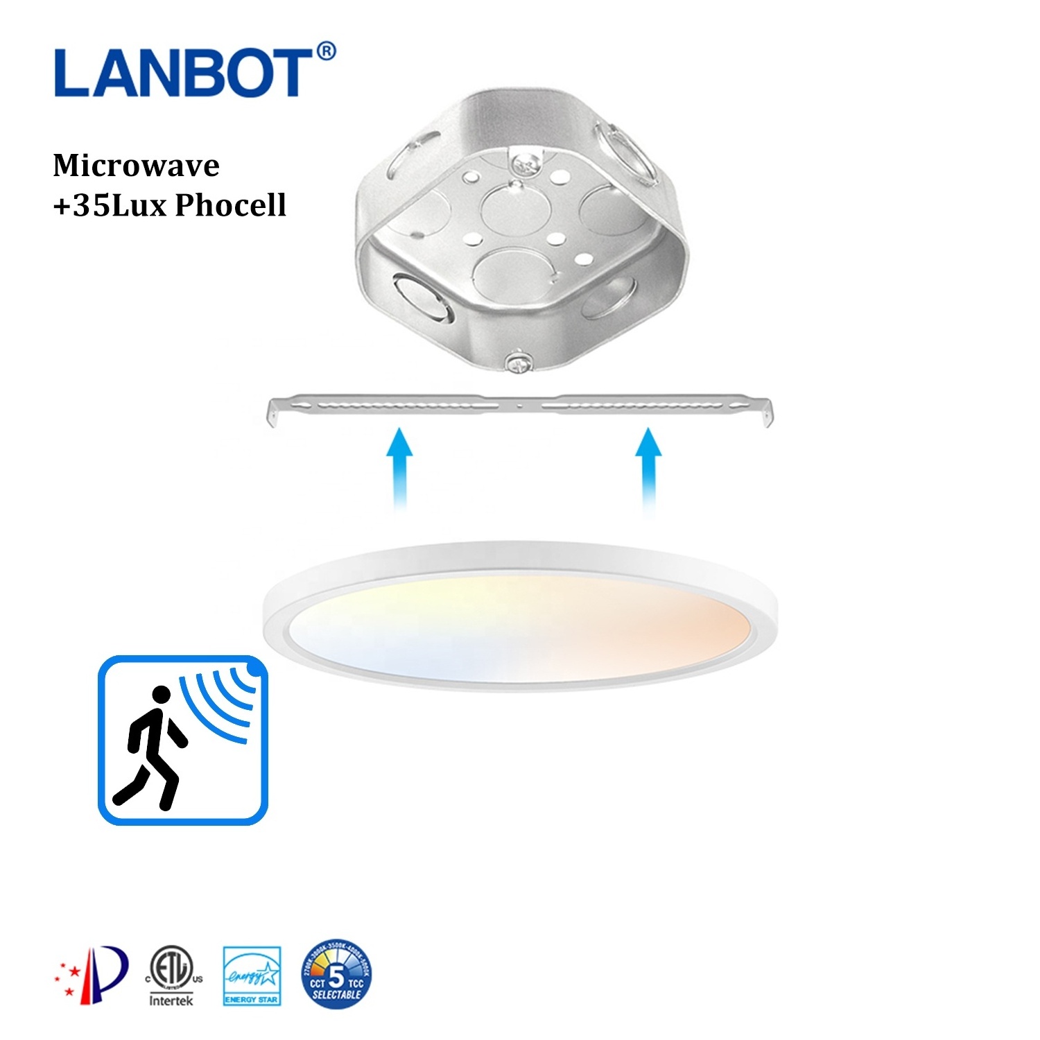 Microwave Motion Sensor 230mm Indoor 12w Ip44 Round Surface Mounted Led Ceiling Lights With Sensors