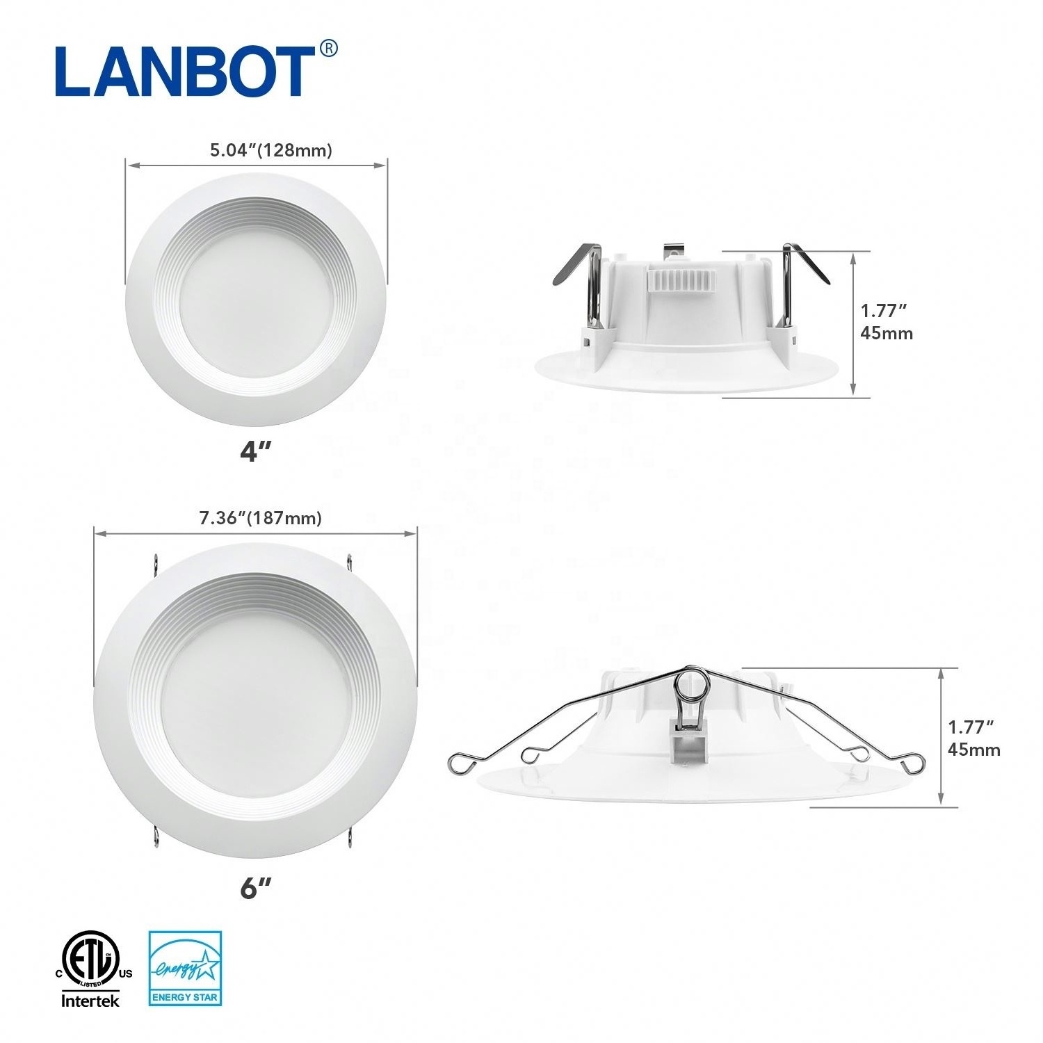 Lanbot Design 4/5/6 inch Dimmable LED Downlight 12W Baffle Design Retrofit led Recessed Lighting Can Light LED Trim 3000K