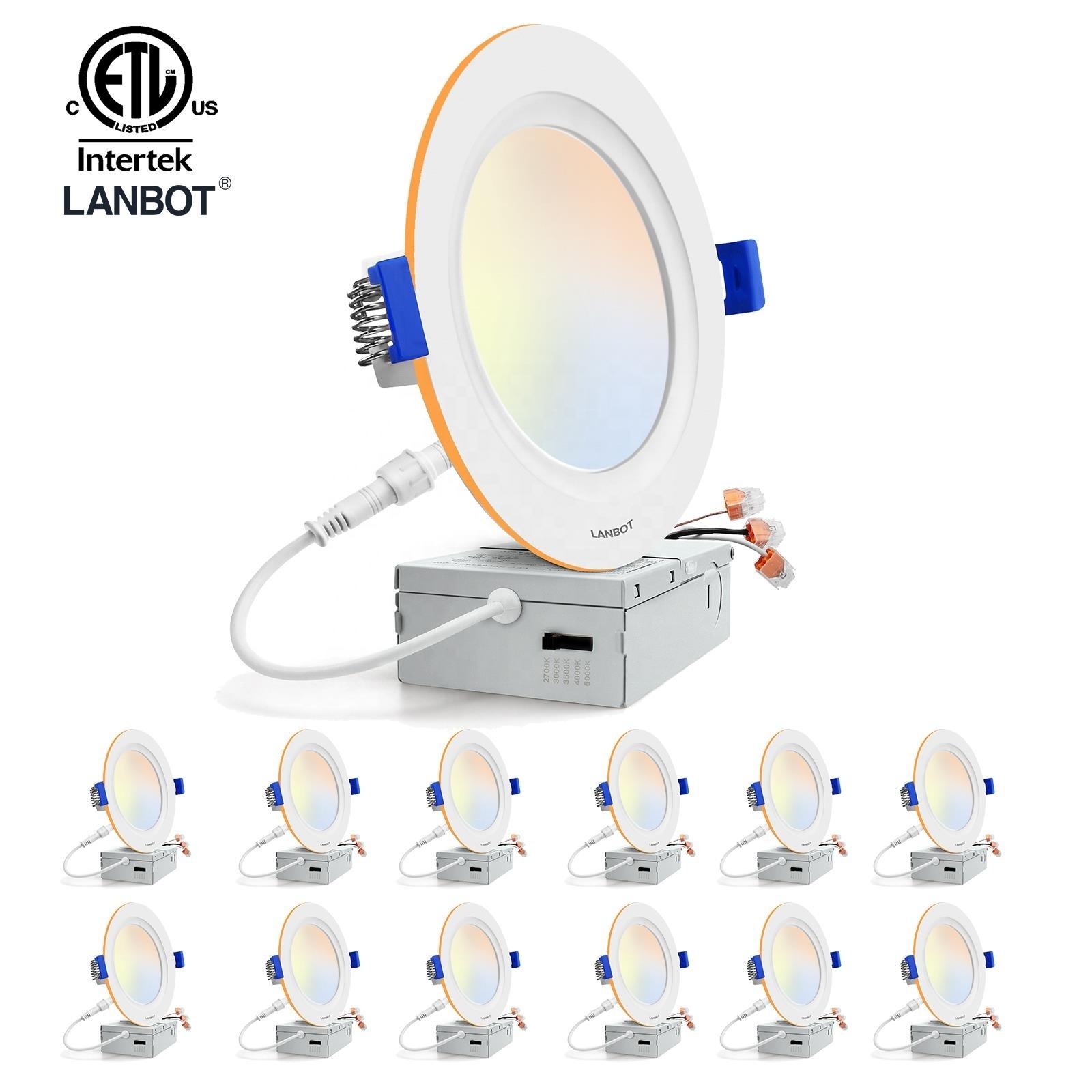 Lanbot New Arrival 9W 5CCT Round LED Recessed Trim Can Lights with Night Light Feature