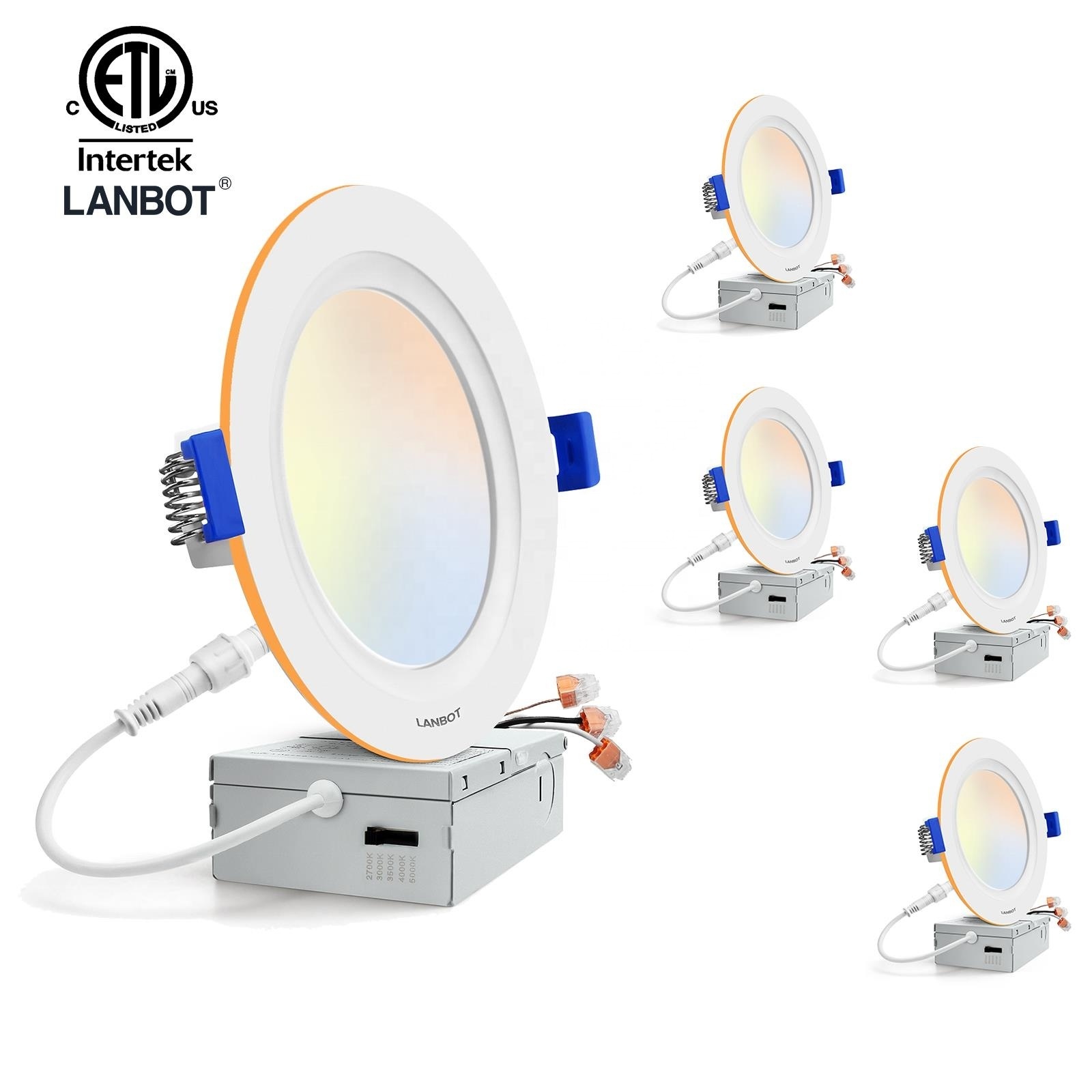 Lanbot New Arrival 9W 5CCT Round LED Recessed Trim Can Lights with Night Light Feature