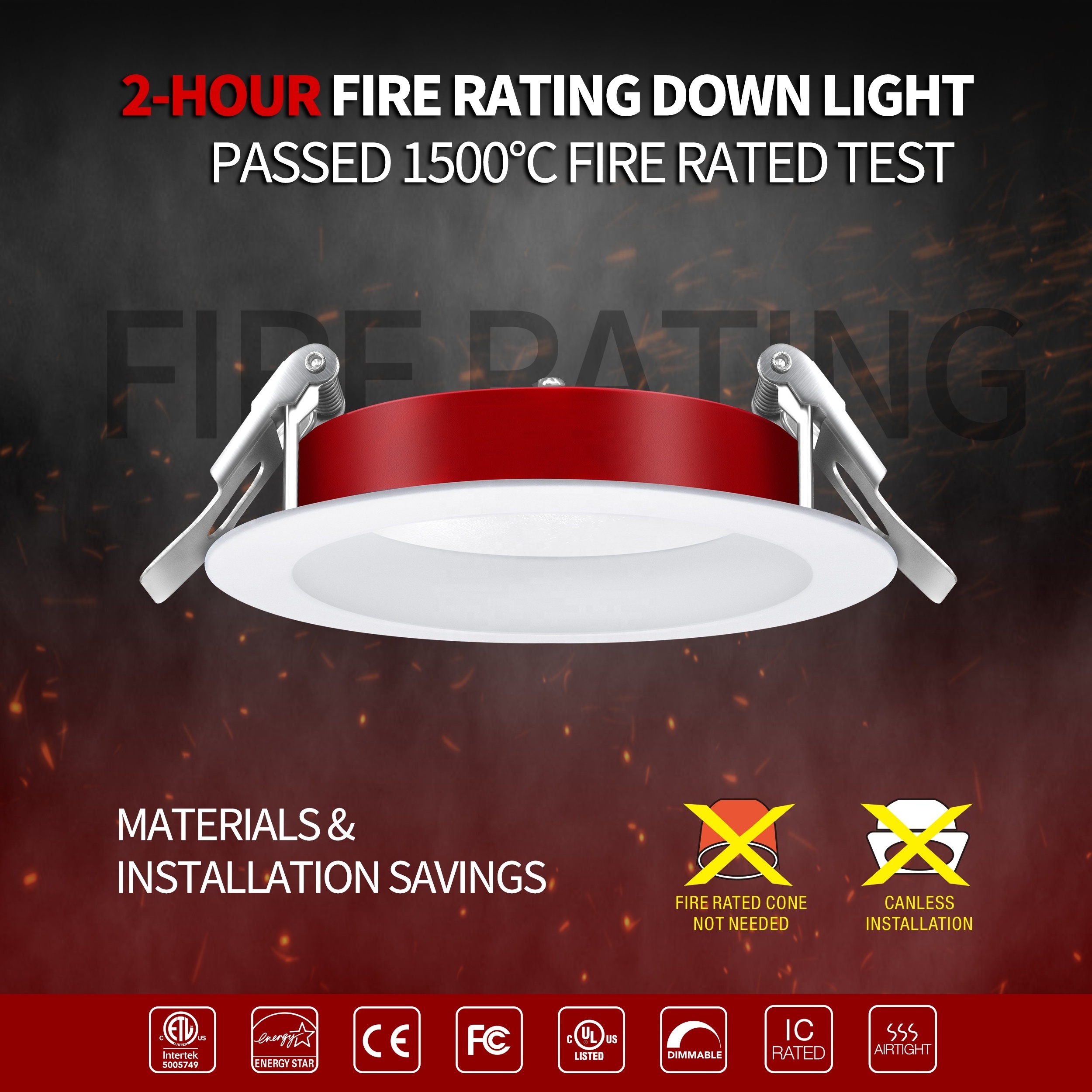 LANBOT ETL 2 Hours Fire Rated 4 inch Round Square Recessed Regressed LED Downlight LED Panel Light For USA market