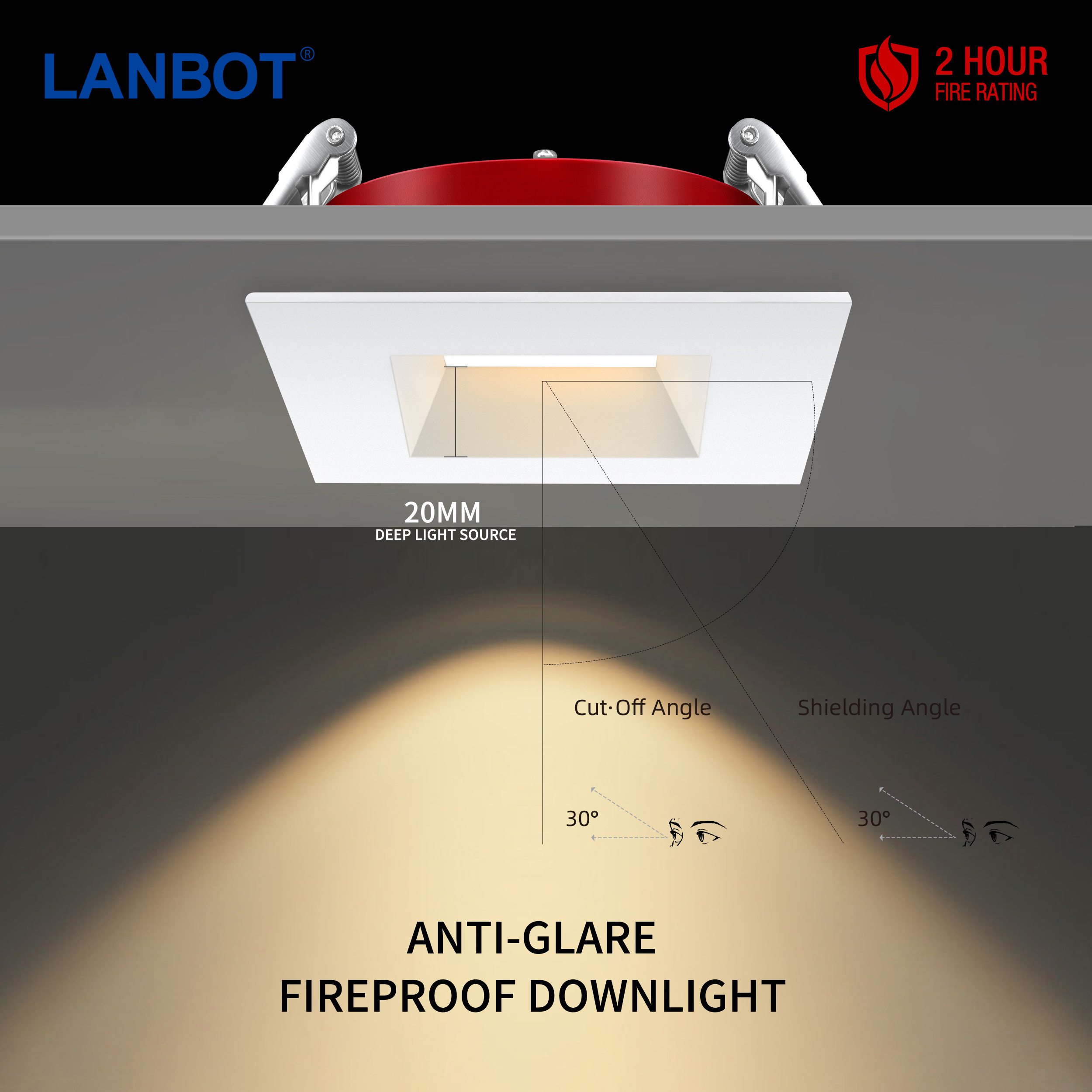 High Lumens 80lm 12w 15w 5cct Anti-glare Fire Rated Square Recessed Pot Ultra Slim Aluminum Led Commercial Panel Light