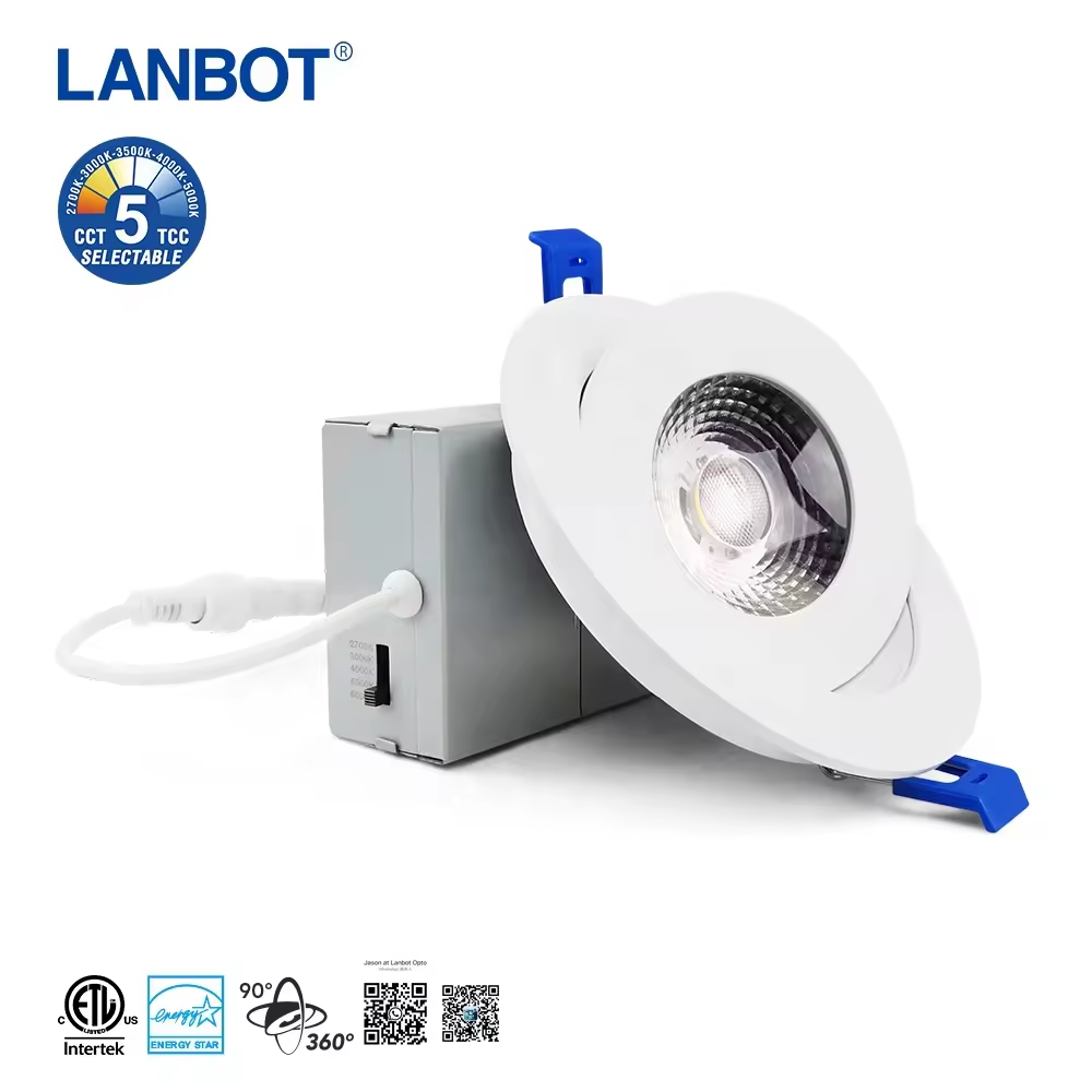 ETL 3/4/6 inch 5 Color LED Gimbal Recessed Light with Junction Box IC Rated Air Tight 120V jbox