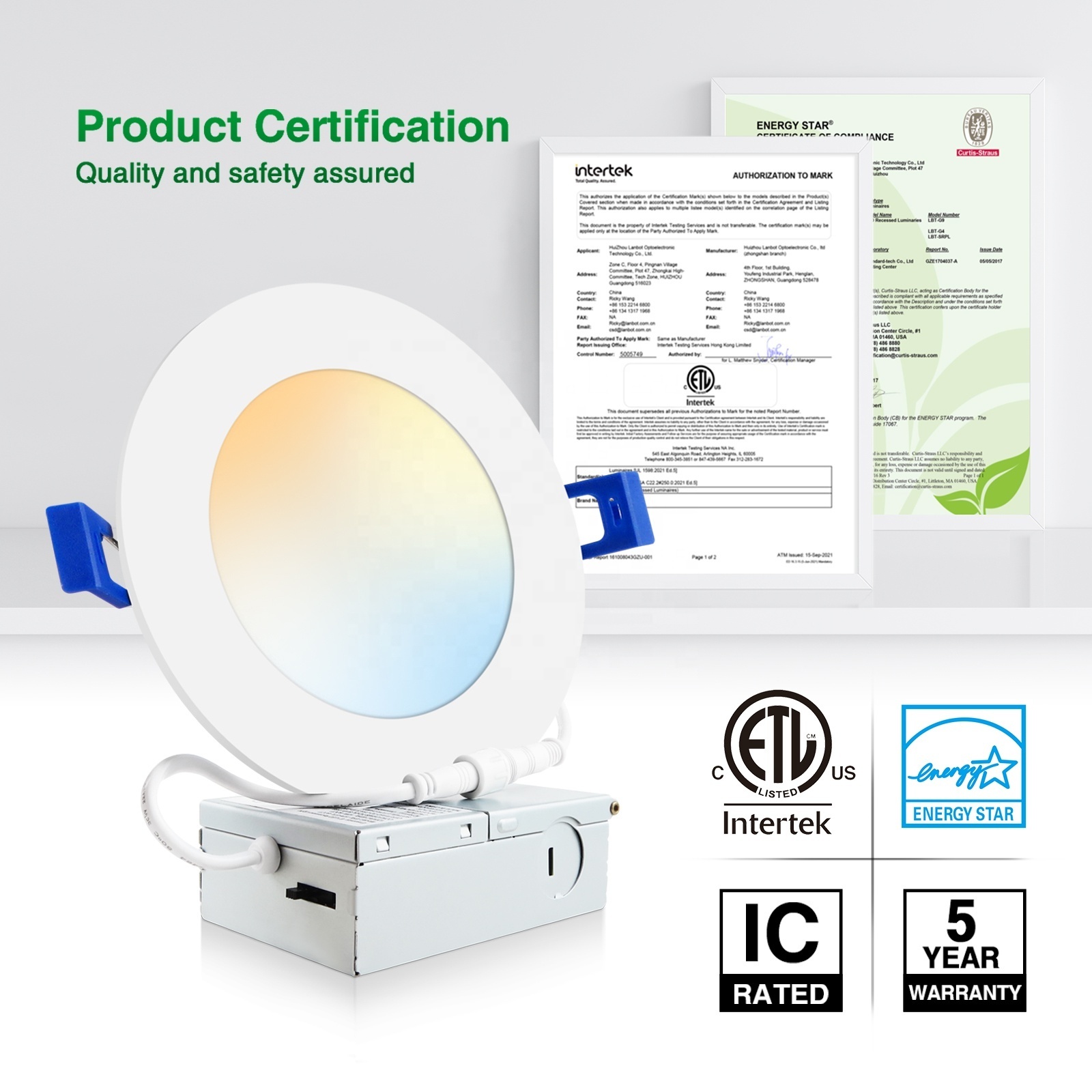 ETL (5005749) FCC Certified 4 inch 9W 765lm LED Recessed Low Profile Slim Panel Light