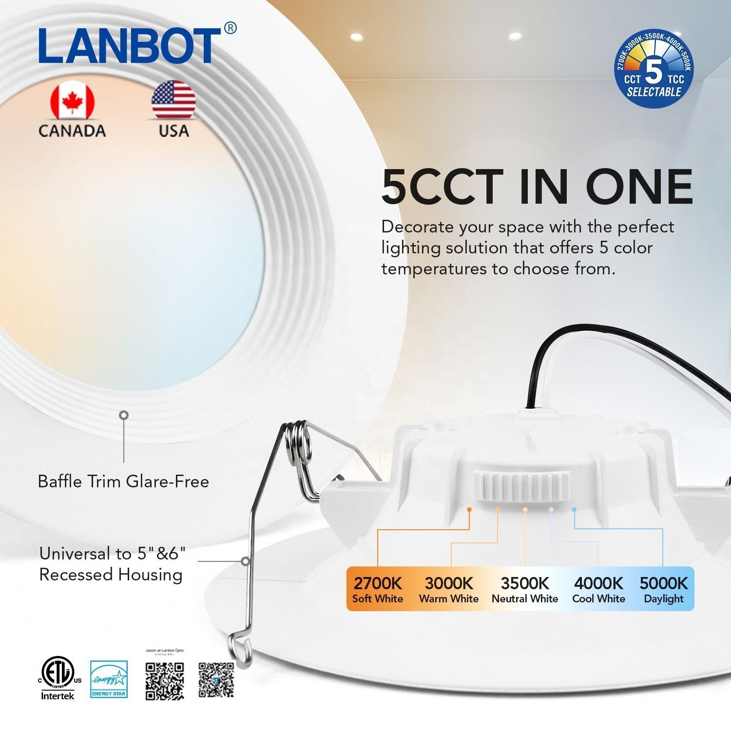 Recessed Can Light Led Disk Light Installs Into Junction Box 5/6 Inch Dimmable 3Cct Led Disk Light Flush Mount