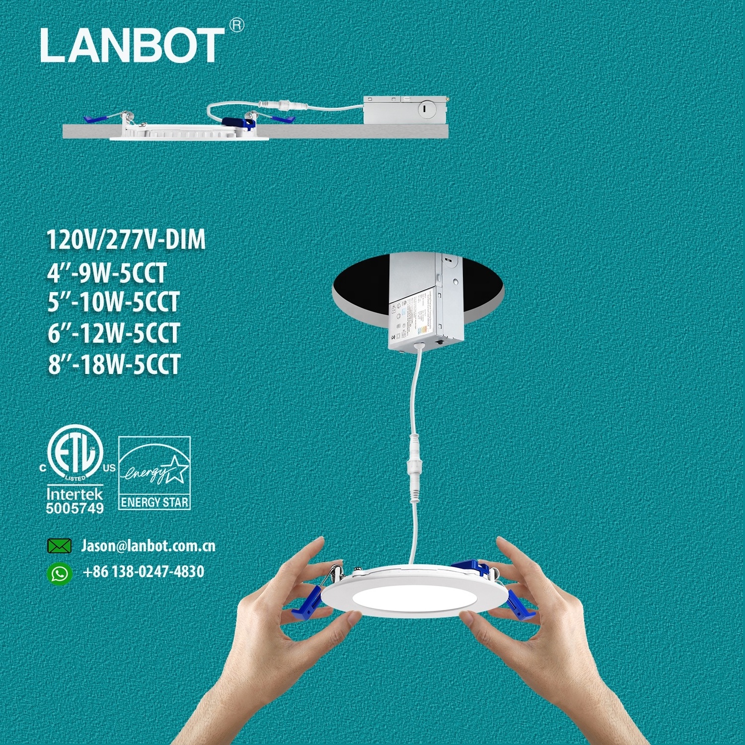 ETL(5005749) 4 Inch 9W 5CCT Selectable Slim Led Downlight/Panel Light /Potlight With Junction Box