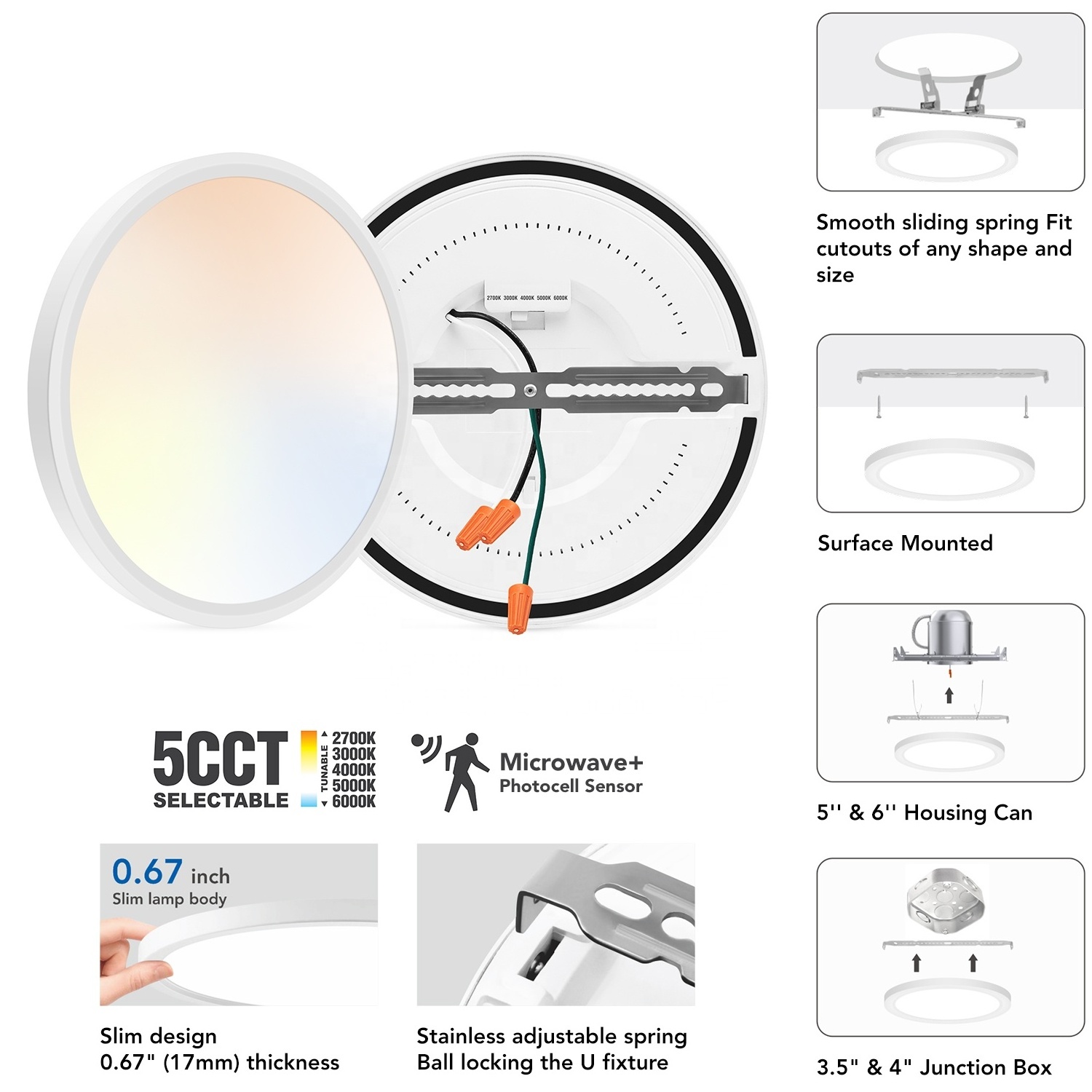 Lanbot ETL 7/9/12 Inch 15w 18w 24w 100LM/W 5CCT Anti-Glare Dimmable Flush Led Ceiling Light /Panel Light For Home