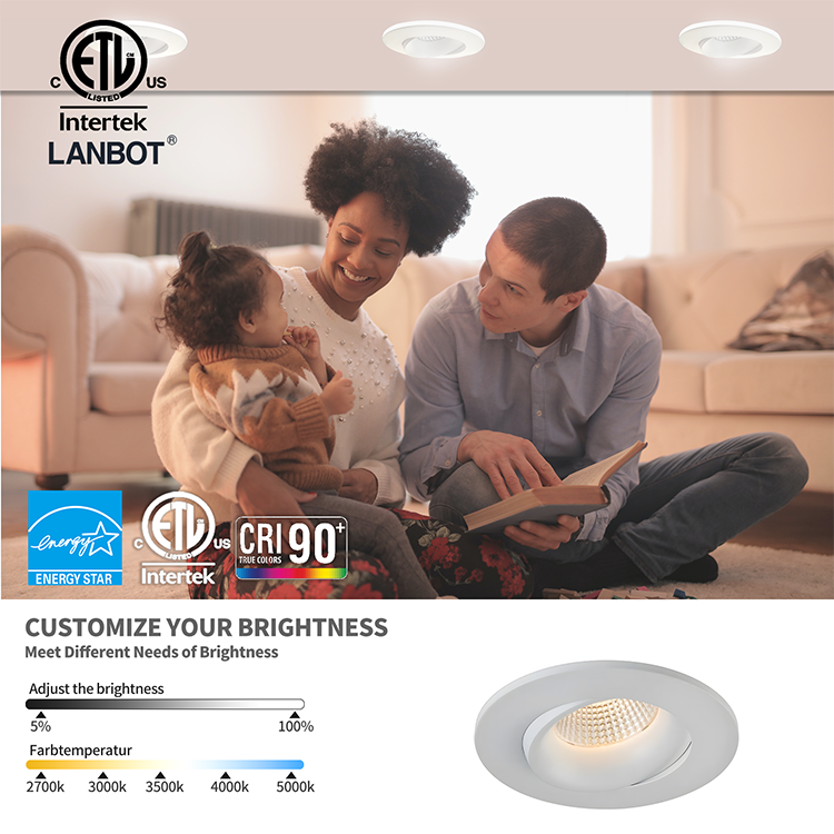 Wet Location 3.5 Inch Etl Us Standard 3cct 5cct Selectable Gimbal Led Recessed Ceiling Down Light With Junction Box