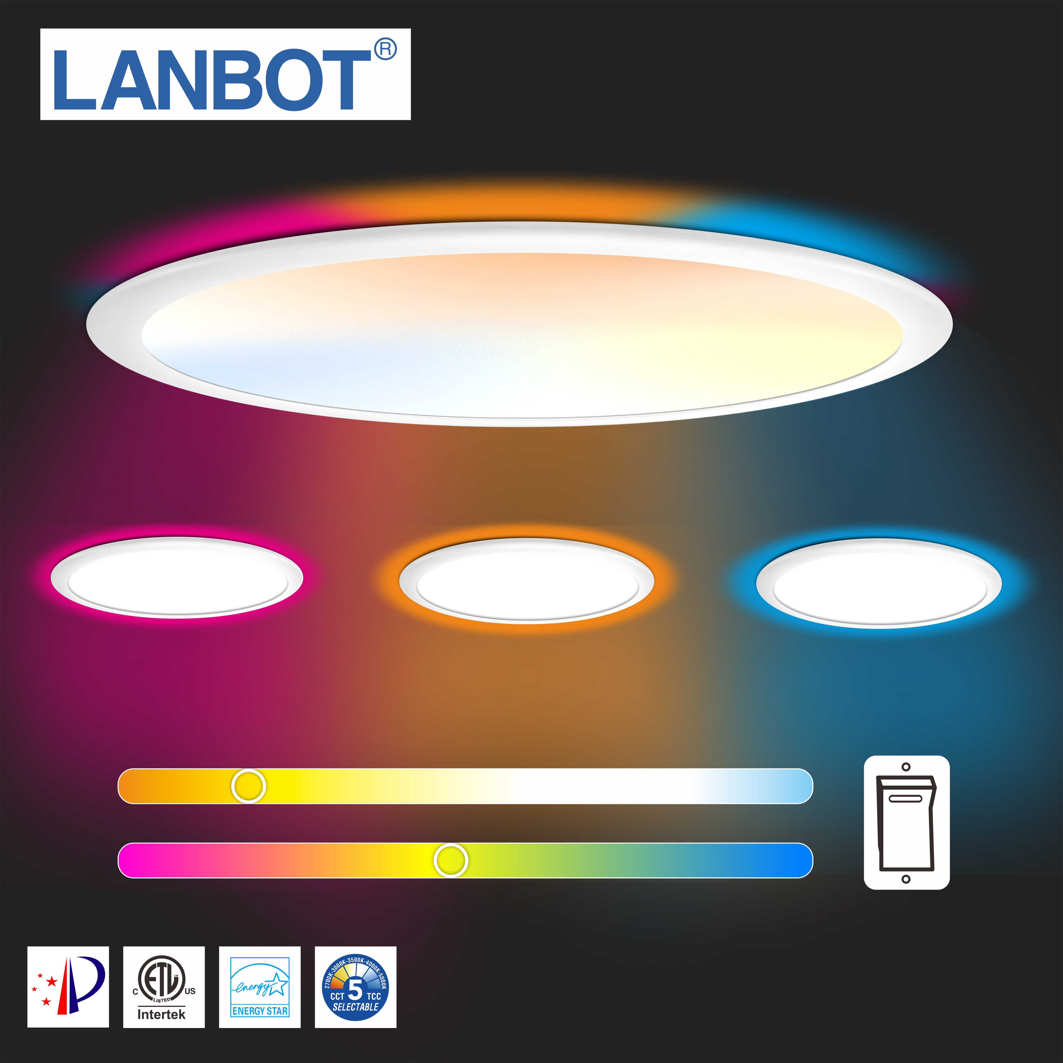 12 inch Smart LED Recessed Ceiling Light Fixture 3000~6500K White/RGB Backlight Ambient Light 2.4G WiFi App