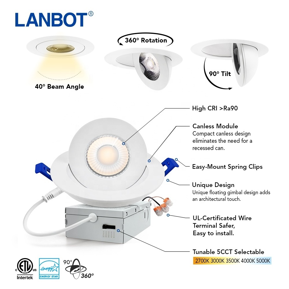 Lanbot Jason Etl 4 Inch 9w 120v 5cct Led Downlight Gimbal Light For Shopping Mall