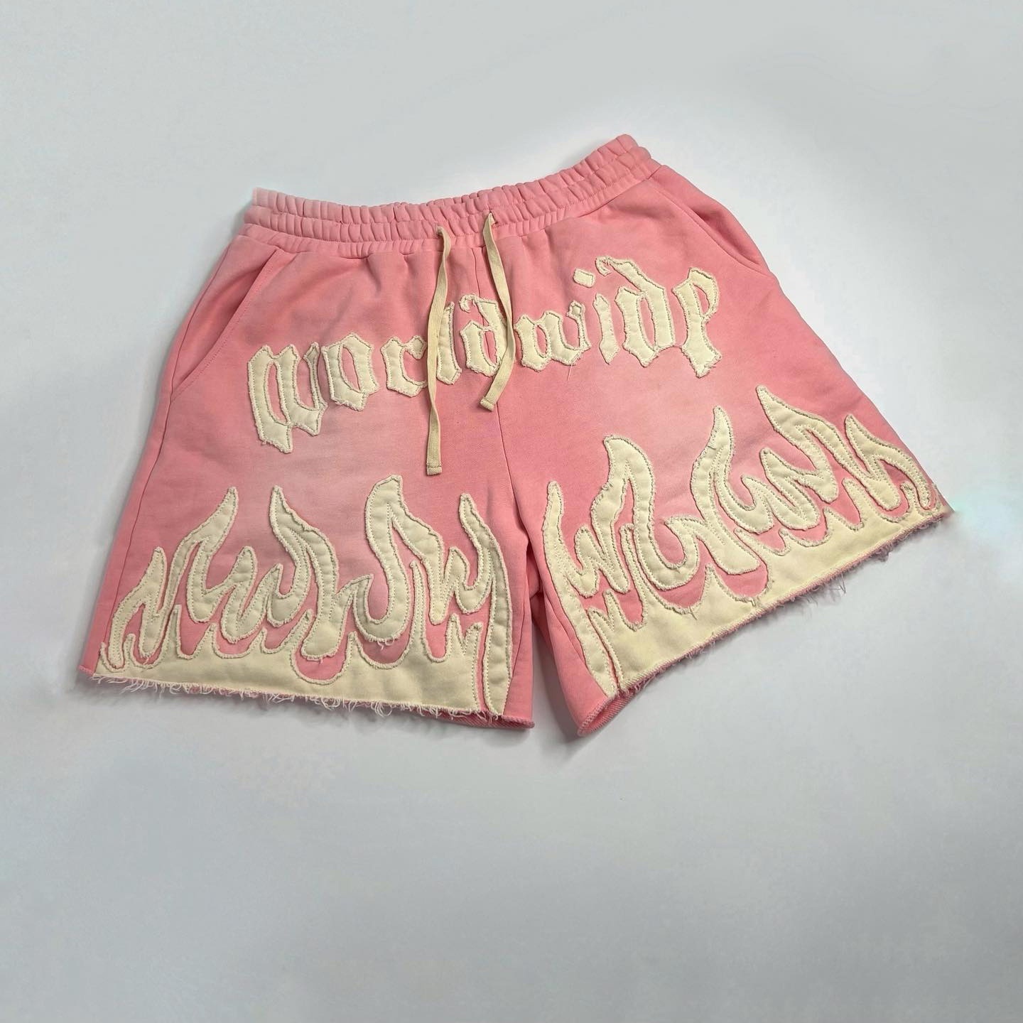 Street Wear Vintage Monkey Washed Cotton French Terry Patch Embroidery Men's Shorts with Drawstring acid wash shorts