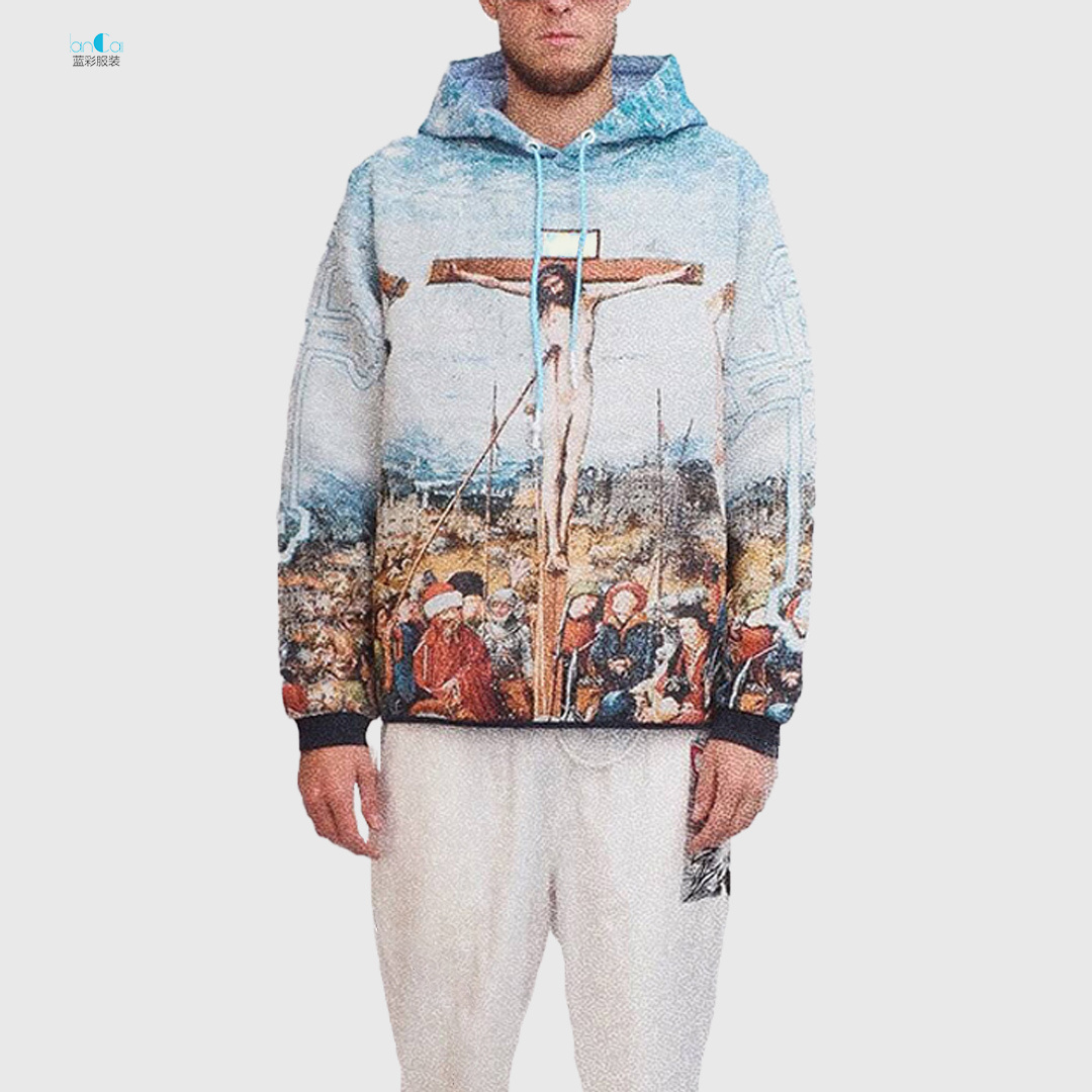 Wholesale Custom Oversized Hoodi Sweater For Unisex Graphic Heavyweight Woven Art Cotton Tapestry Hoodie Men