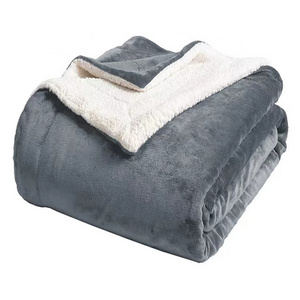 Wholesale super soft luxurious double ply gray plush blanket flannel sherpa blanket for winter