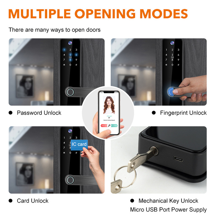 Hot Sale Door Bell Lock High Security Wifi Remote Control Fingerprint Door Lock Tuya Smart Door Lock with Camera