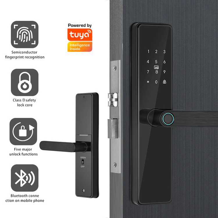 Bluetooth Tuya App Waterproof IP65 Stainless Steel Fingerprint Password Keyless Entry Smart Aluminum Door Lock