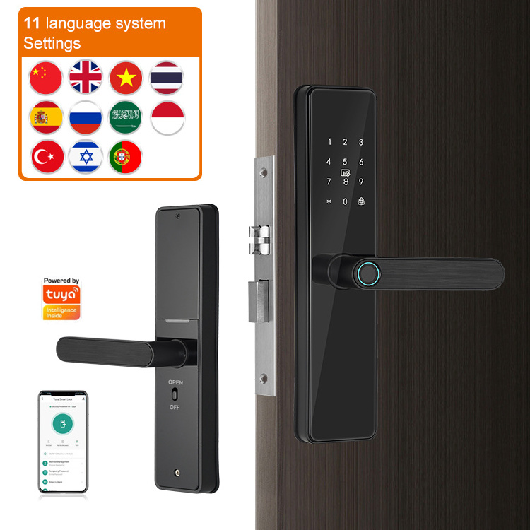 Bluetooth Tuya App Waterproof IP65 Stainless Steel Fingerprint Password Keyless Entry Smart Aluminum Door Lock